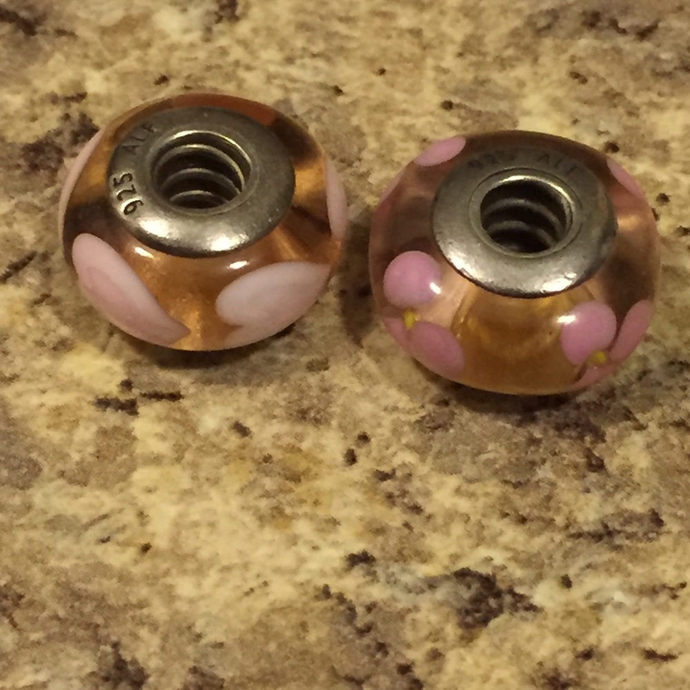 Pink Pandora Glass Charms (2)